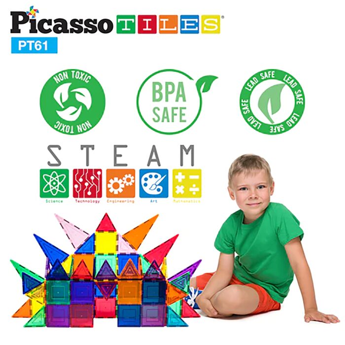Picasso Tiles - 3D Magnetic Building Tiles - 61Pcs - Image 6