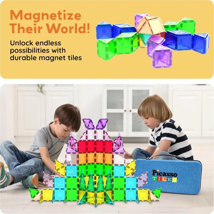 101 Piece Magnetic Tile Building Set with Carry Case– PicassoTiles - Image 4