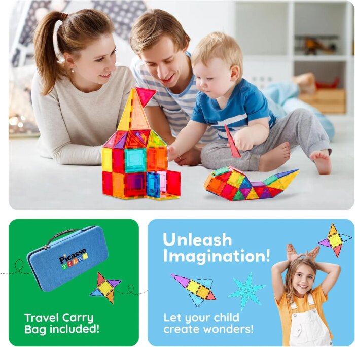 101 Piece Magnetic Tile Building Set with Carry Case– PicassoTiles - Image 7