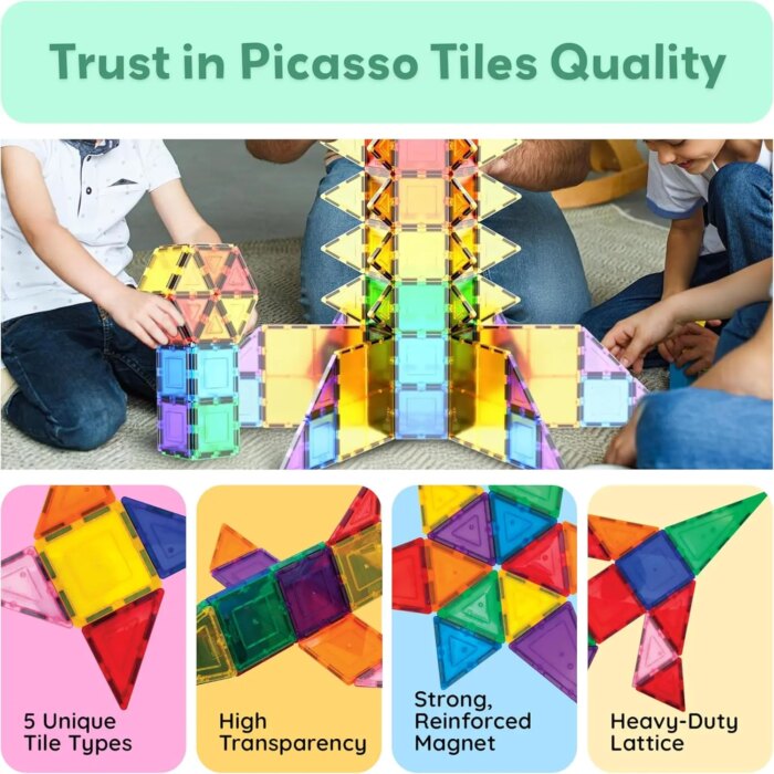 ⁦Magnetic Building Tiles 100 pcs – PicassoTiles⁩ - الصورة ⁦3⁩