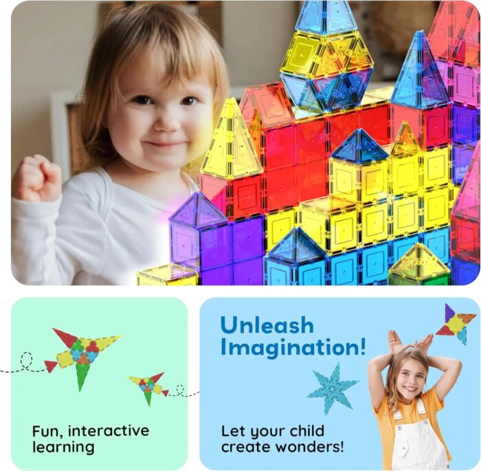 ⁦Magnetic Building Tiles 100 pcs – PicassoTiles⁩ - الصورة ⁦4⁩