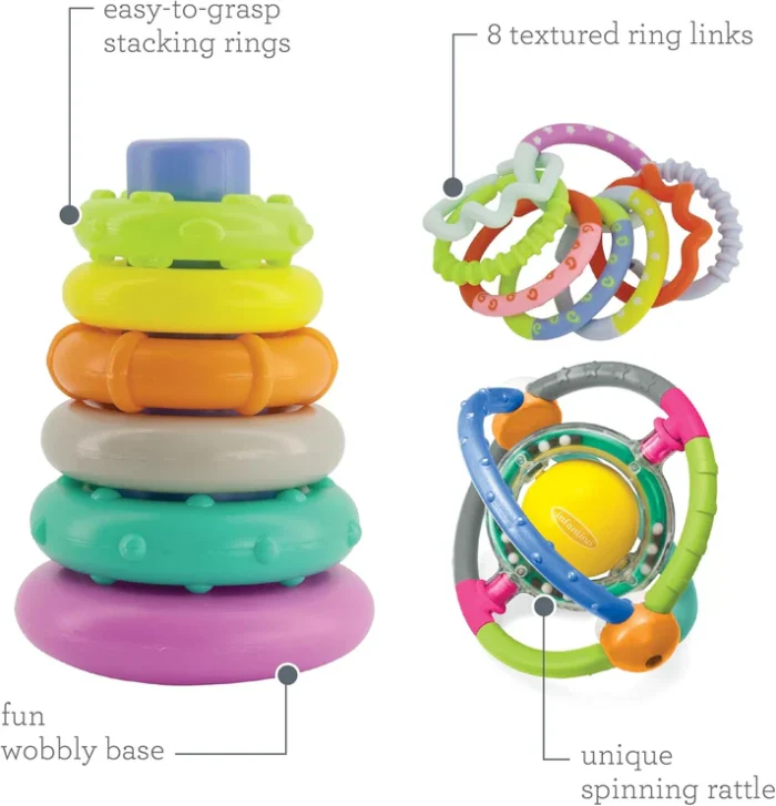 ⁦Infantino Box of Cheer - Stacking Rings & Rattle Activity Set⁩ - الصورة ⁦5⁩