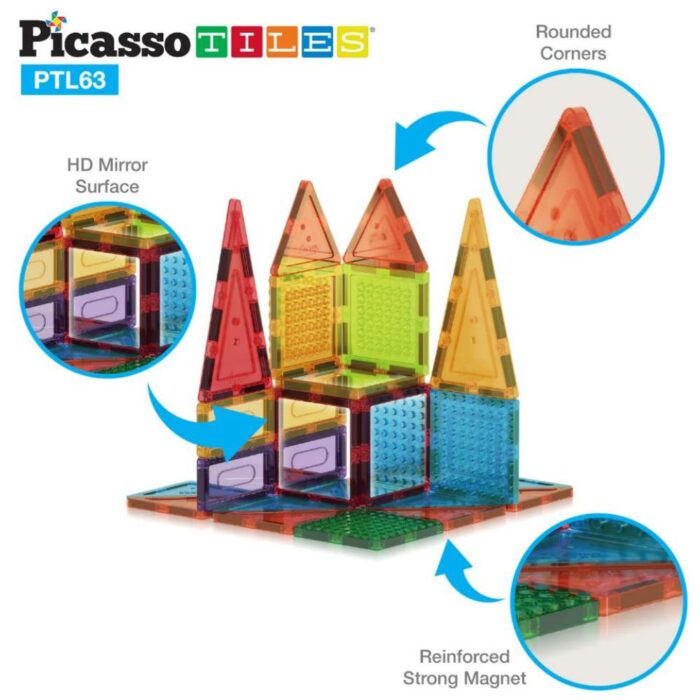 ⁦Picasso Tiles - Magnetic Building Bricks And Tiles - 63 Pcs⁩ - الصورة ⁦5⁩