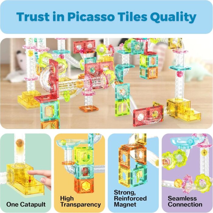 ⁦100 Piece Magnetic Marble Run Set with Launcher – PicassoTiles⁩ - الصورة ⁦3⁩