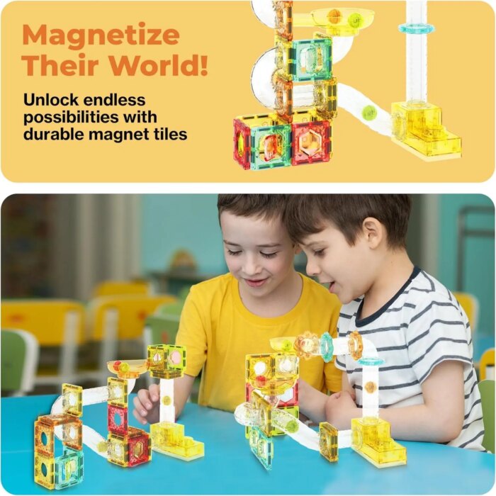 ⁦100 Piece Magnetic Marble Run Set with Launcher – PicassoTiles⁩ - الصورة ⁦4⁩