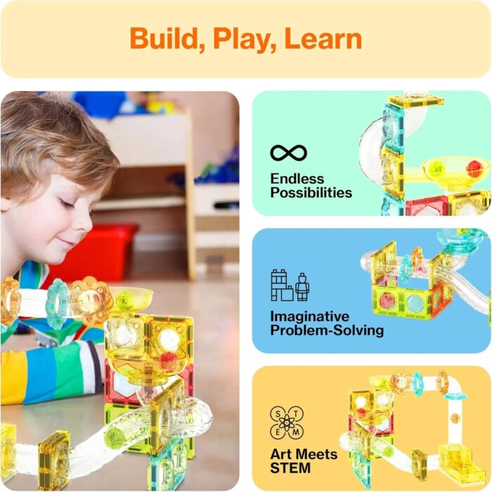⁦100 Piece Magnetic Marble Run Set with Launcher – PicassoTiles⁩ - الصورة ⁦5⁩