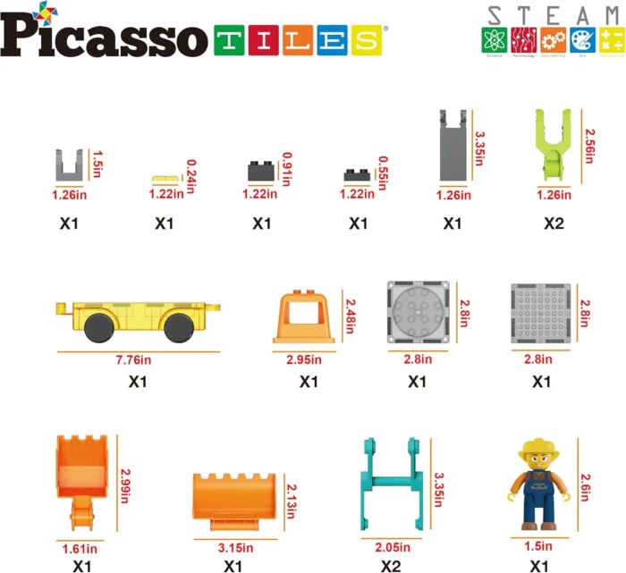 2-in-1 Car Base Excavator Set 16 pcs – PicassoTiles - Image 7