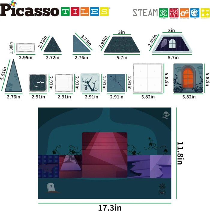 57 Piece Double-Sided Haunted Castle Magnetic Building Set– PicassoTiles - Image 7