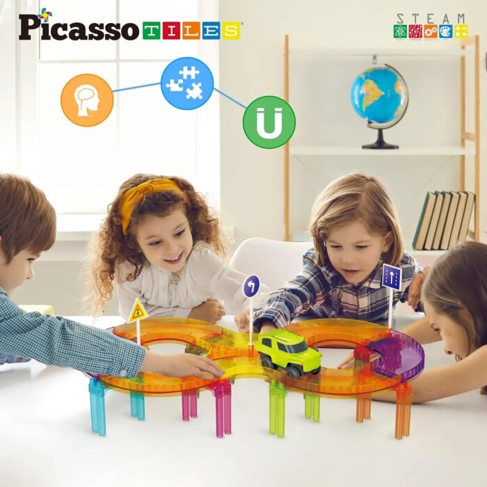 ⁦Magnetic Race Track Set 40 pcs – PicassoTiles⁩ - الصورة ⁦5⁩