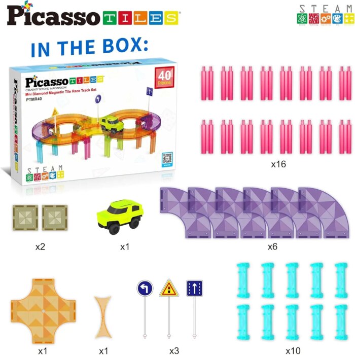⁦Magnetic Race Track Set 40 pcs – PicassoTiles⁩ - الصورة ⁦7⁩
